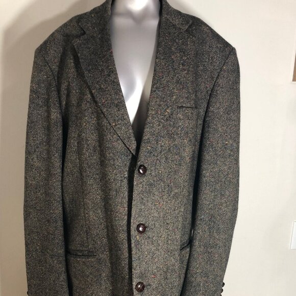 John Blair Mens Size 44 Speckled Brown Wool 3 Leather Button Blazer Suit Jacket - Picture 1 of 12